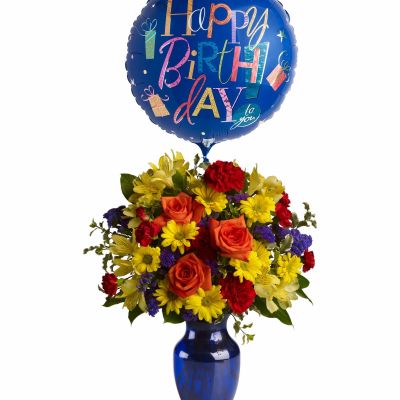<hr />



<hr />

 

<hr />

Make birthday spirits soar by sending this fabulously fun birthday bouquet and balloon. Bright primary colors make it perfect for both guys and gals.